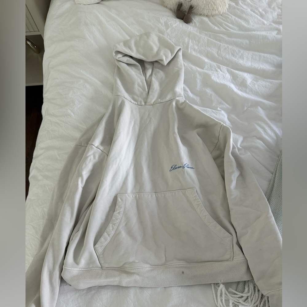 Eleven eleven Embroidered Light Beige Hoodie